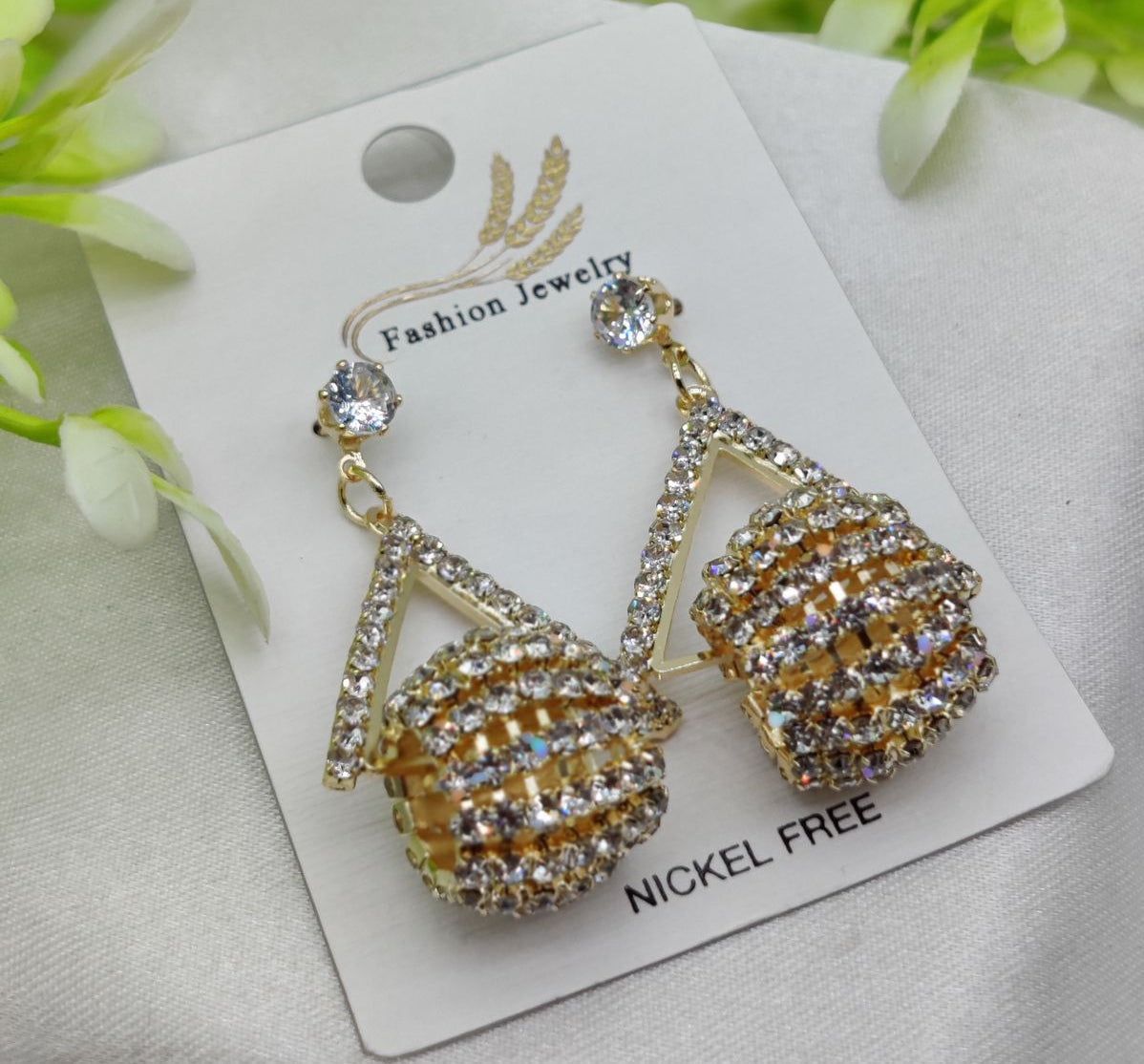 Imported Glamorous Triangle Drop Earrings with Rhinestone Accents | Girls Earrings | Women Earrings | Jewellery