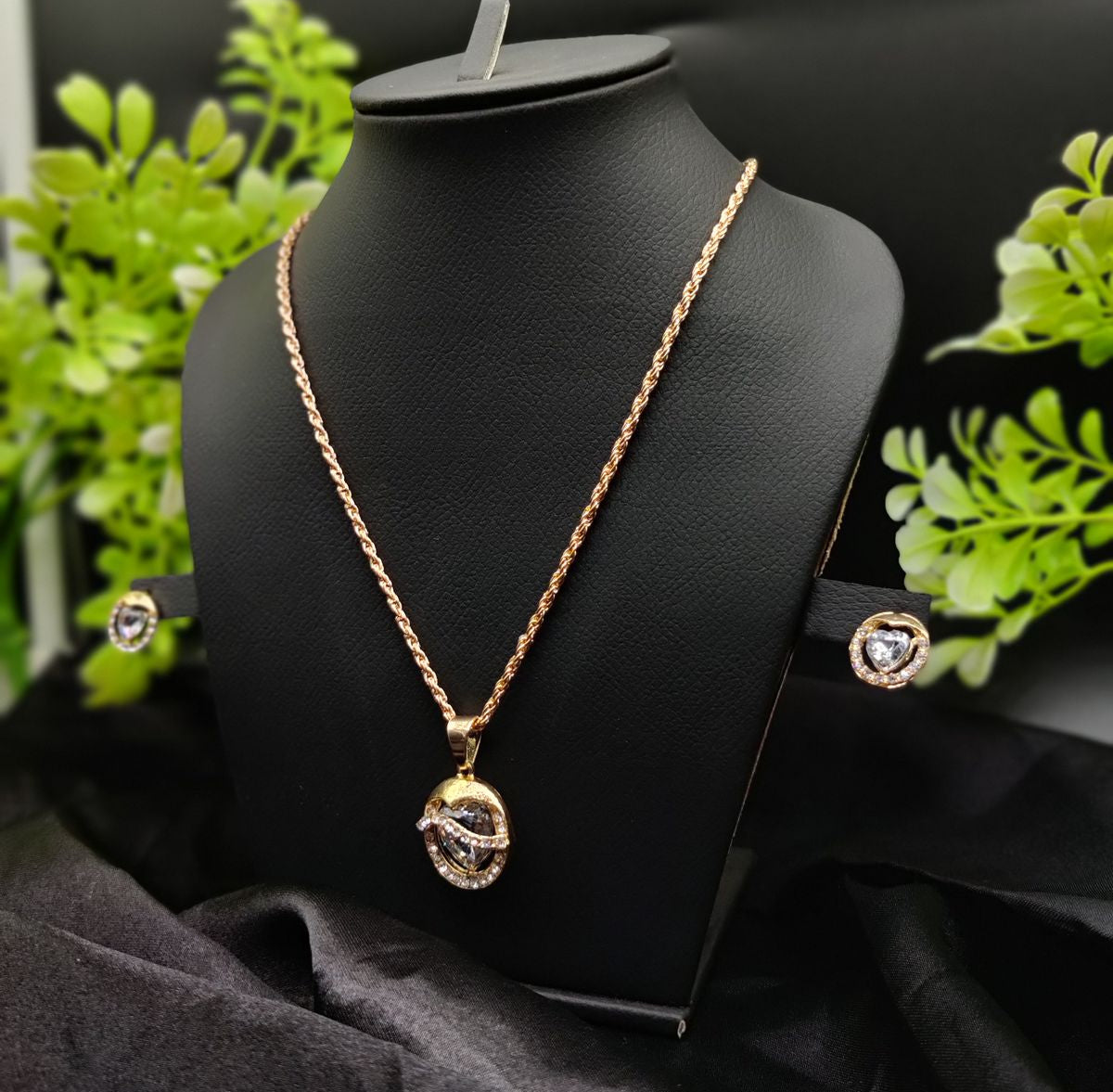 Imported Timeless Elegance Gold Pendant Necklace Set with Radiant Crystals | Girls & Women Fashion