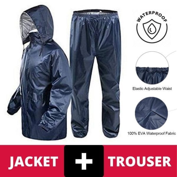 2 Piece Royal Bedding Rain Suit – Waterproof Rain Coat with Trouser And Cap for Men and Women (Random Color)
