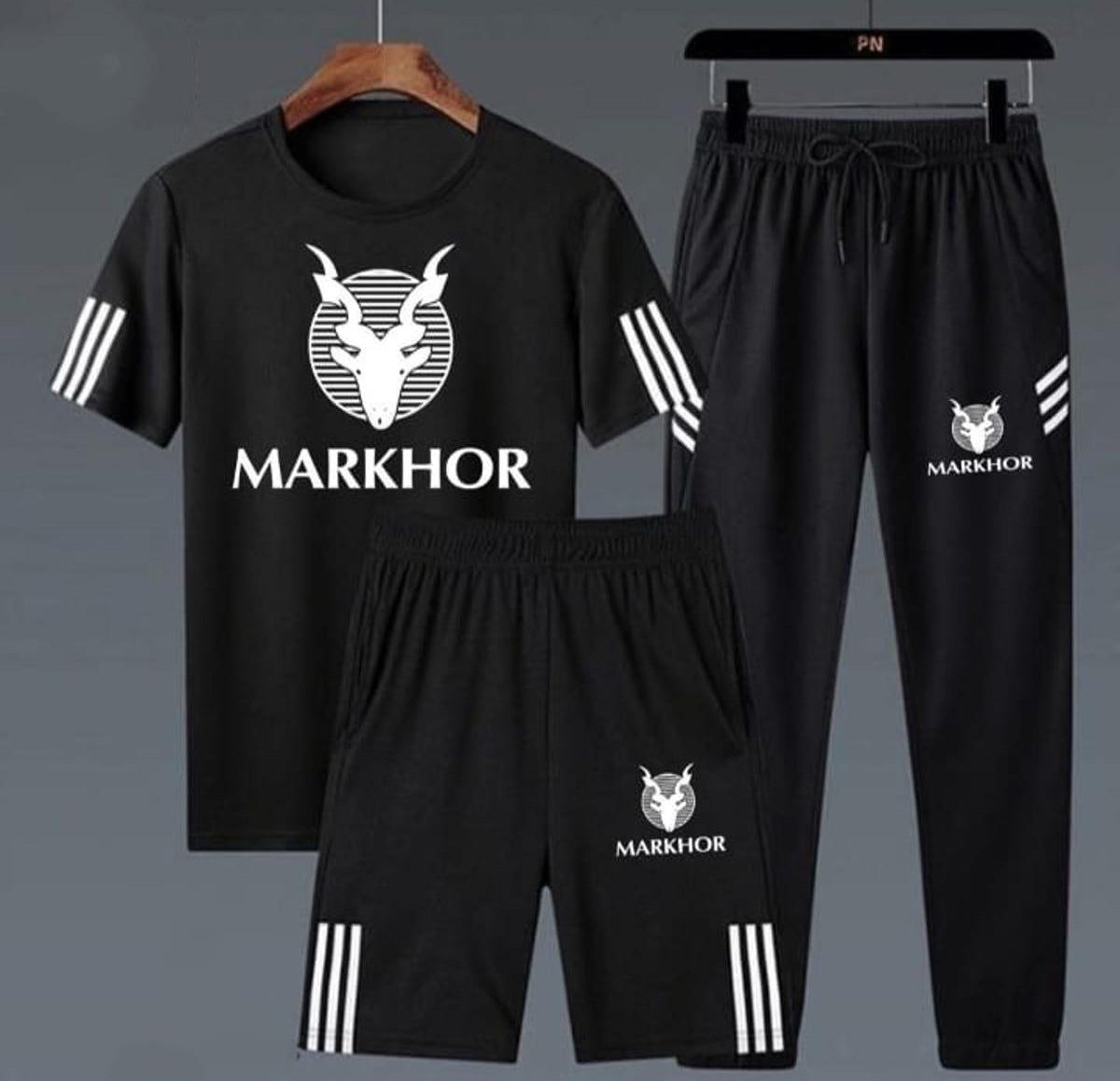 Pack of 3 Markhor Printed Black Summer Tracksuit Markhor Printed Tracksuit For Men - Large