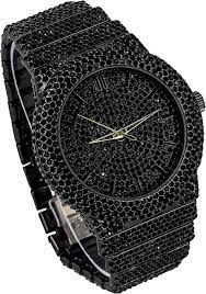 NEW Watch Collection Black Stone / Blacked Iced Out Stain-Less Steel Chain Watch For Mens Fashion (Black Without Box)